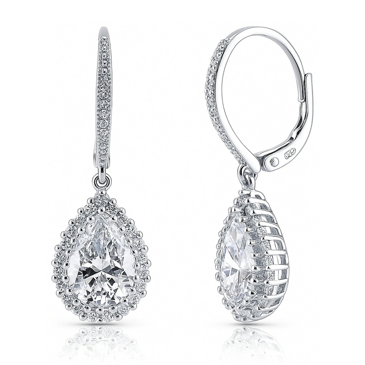 Halo Pear CZ Necklace and Earrings in Sterling Silver