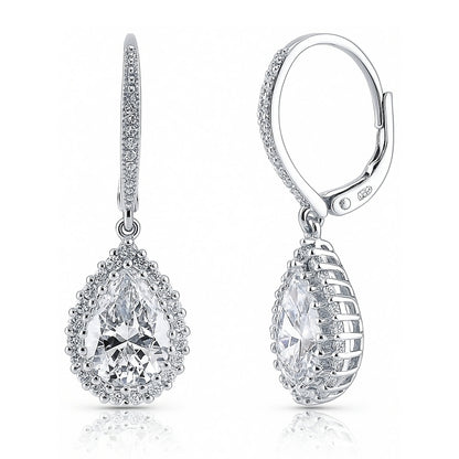 Halo Pear CZ Necklace and Earrings in Sterling Silver