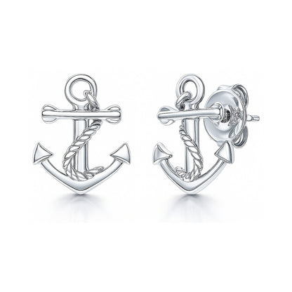 Anchor Stud Earrings in Gold Flashed Sterling Silver, 2 Pairs