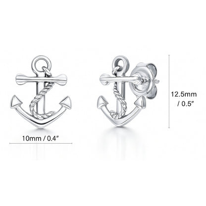 Anchor Stud Earrings in Gold Flashed Sterling Silver, 2 Pairs