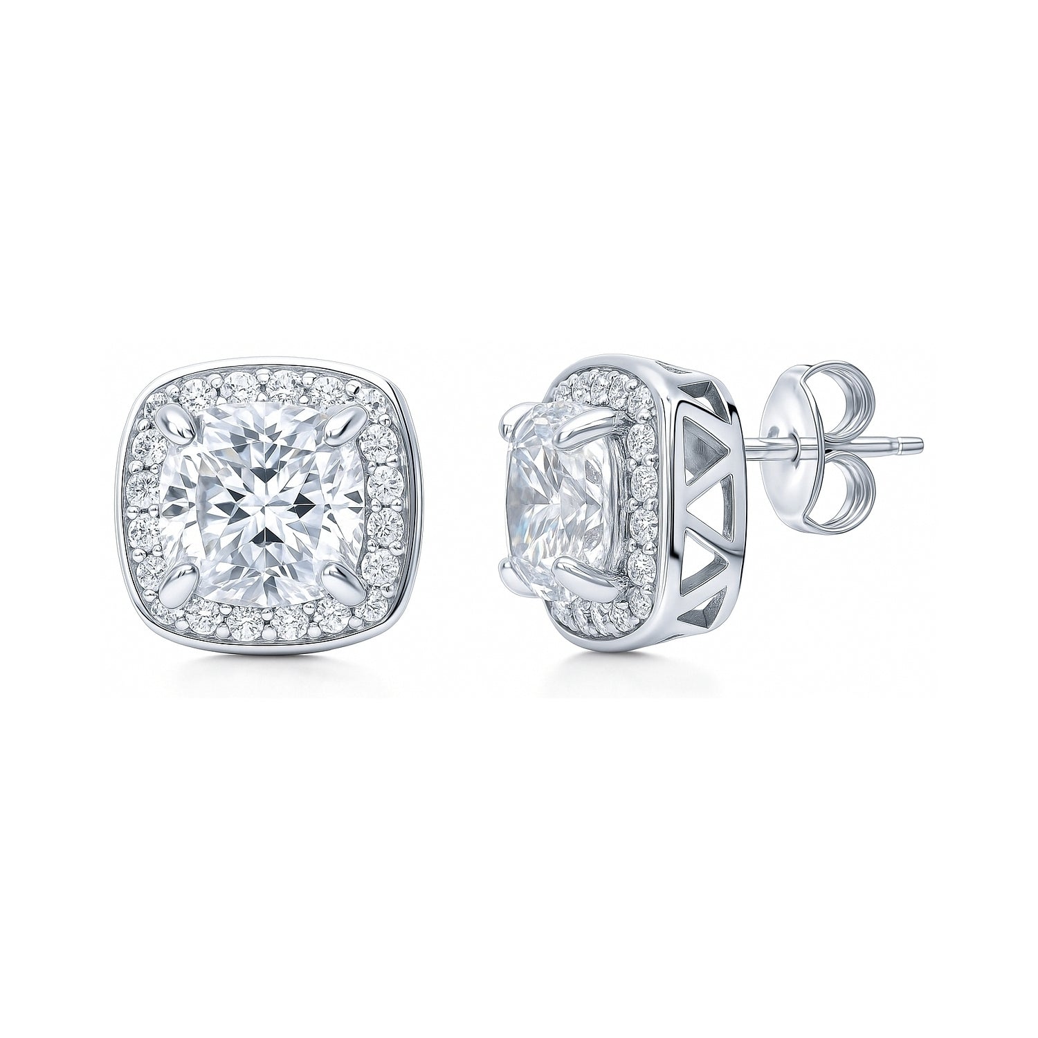 Halo Cushion CZ Stud Earrings in Sterling Silver, 1 of 4