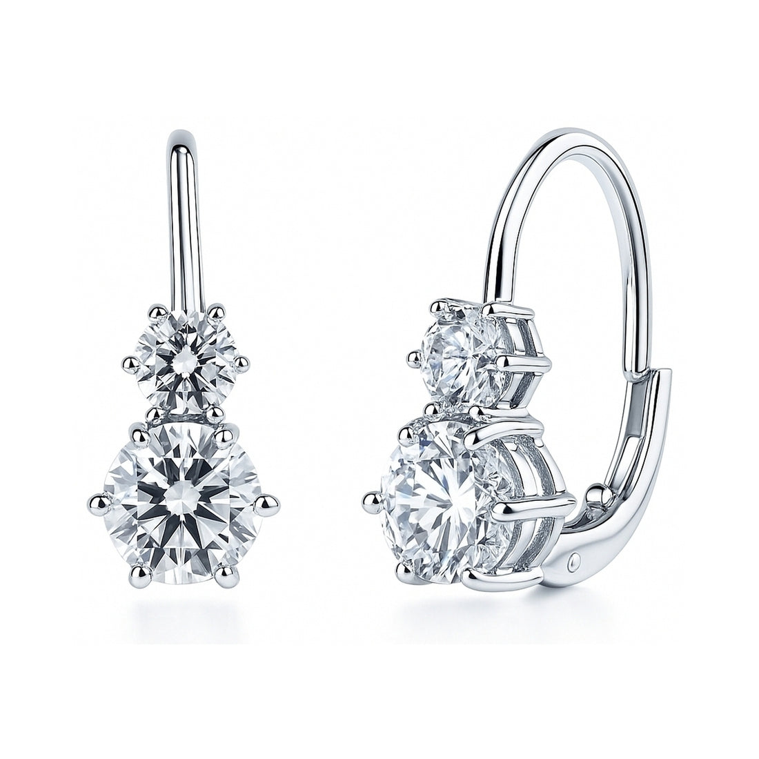 2-Stone CZ Leverback Earrings in Sterling Silver