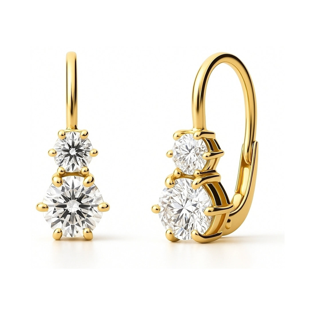 2-Stone CZ Leverback Earrings in Sterling Silver