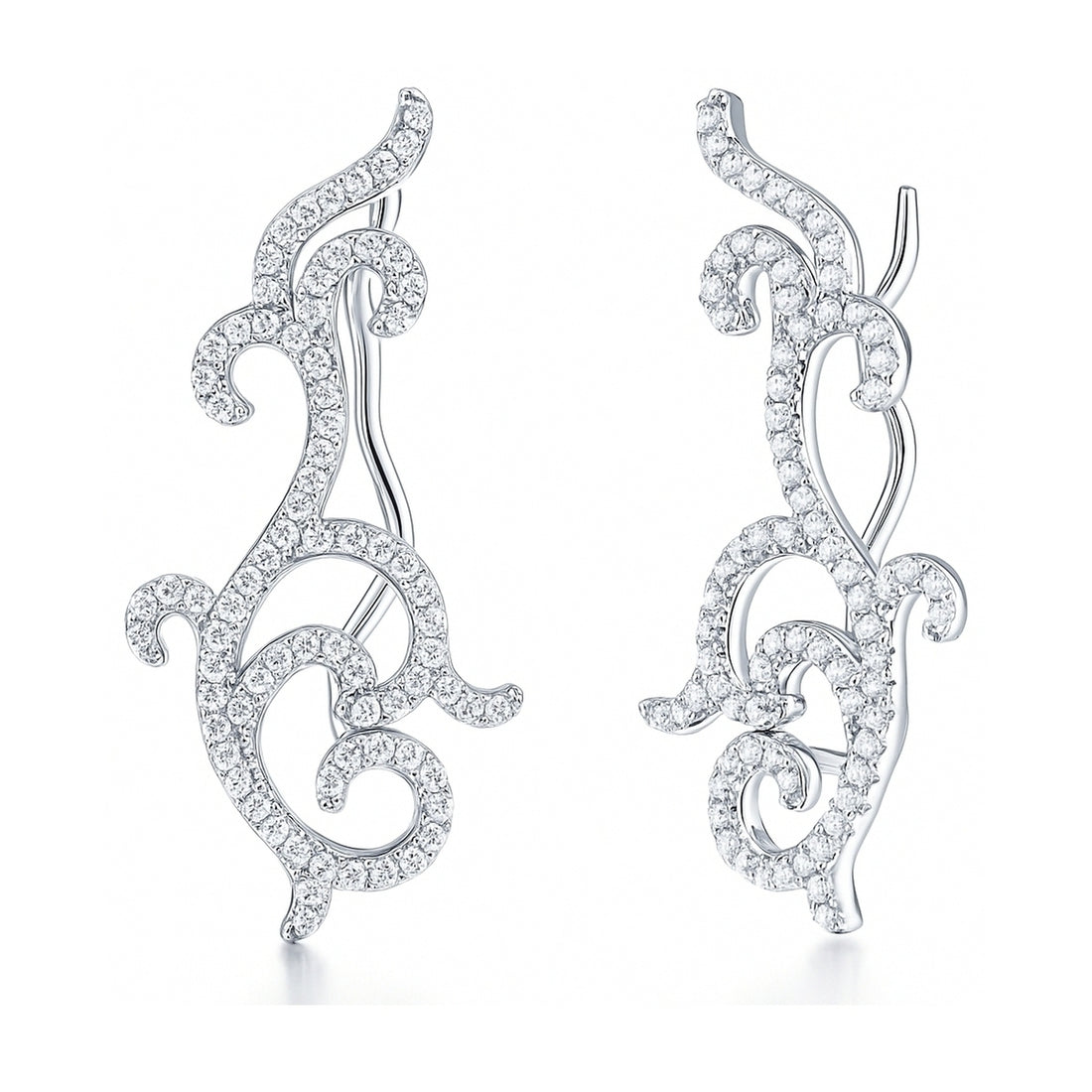 Filigree CZ Ear Crawler Cartilage Earrings in Sterling Silver