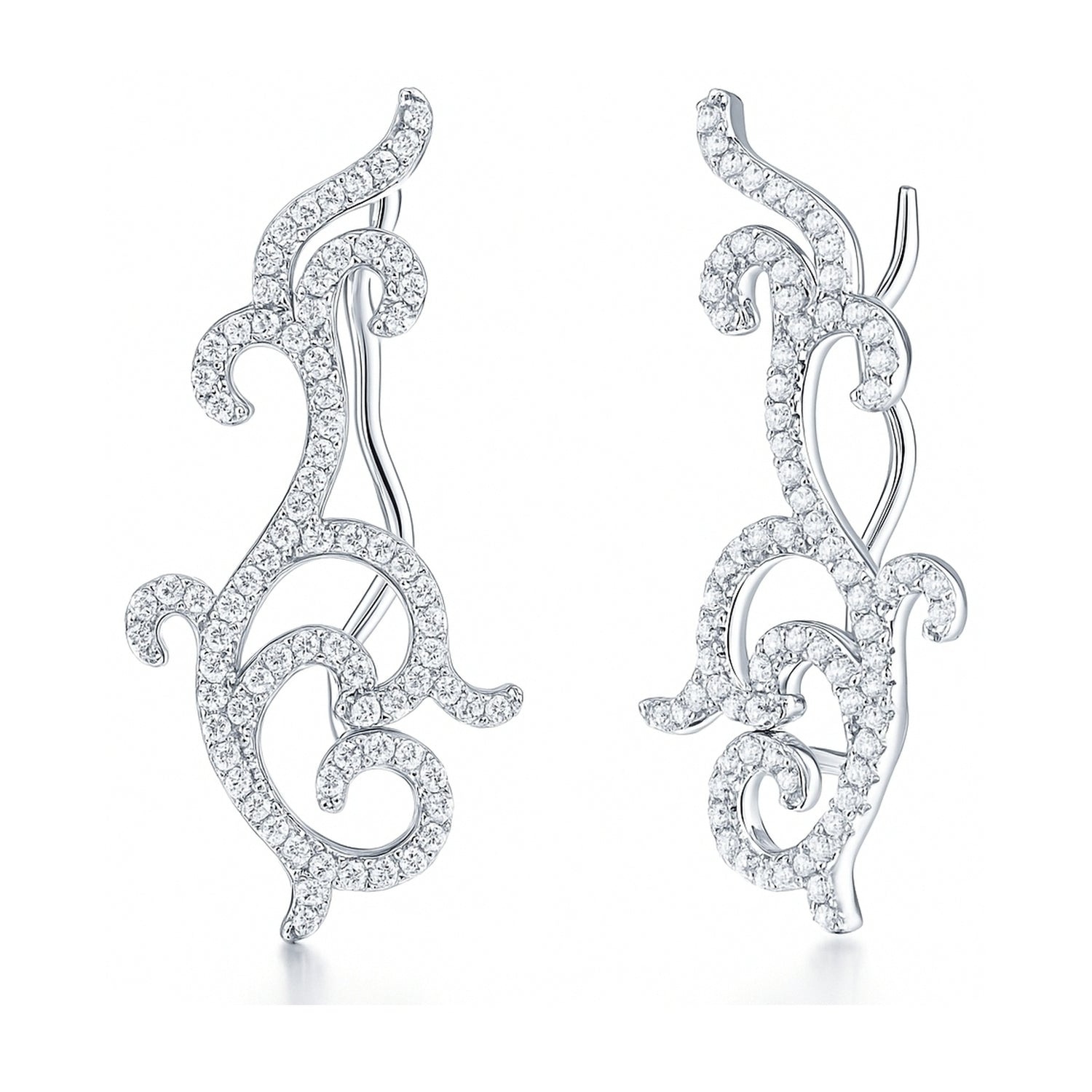 Filigree CZ Ear Crawler Cartilage Earrings in Sterling Silver