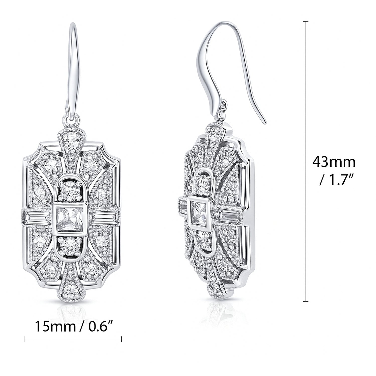 Art Deco Milgrain CZ Fish Hook Earrings in Sterling Silver, 5 of 6