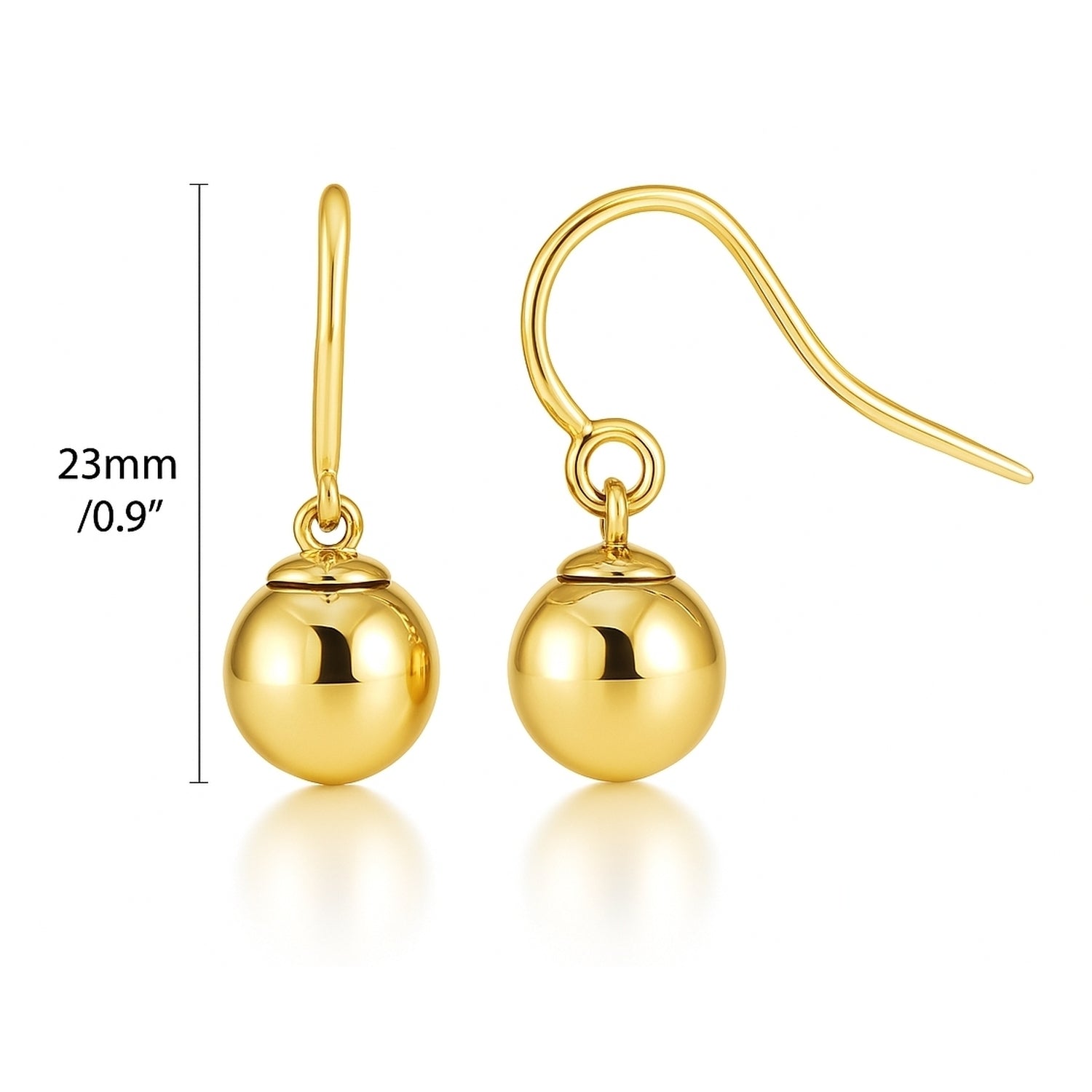 Ball Bead Fish Hook Earrings in Sterling Silver, Yellow Gold Flashed