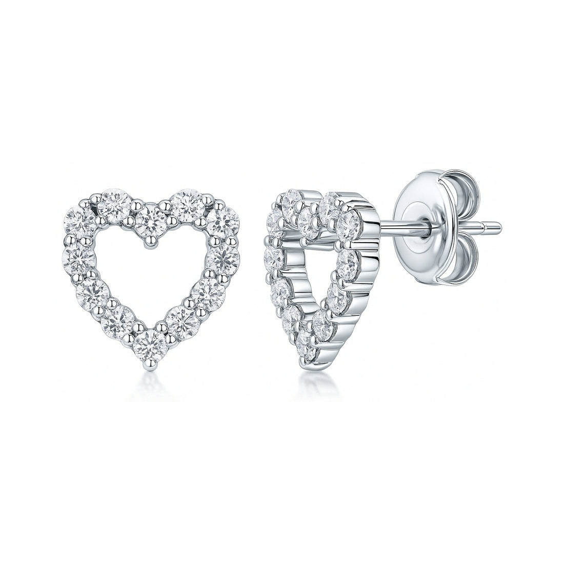 Open Heart CZ Stud Earrings in Sterling Silver