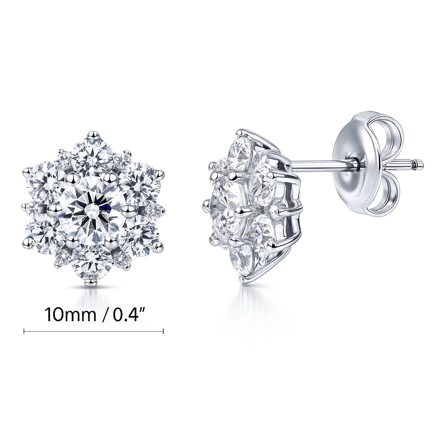 Flower Halo CZ Stud Earrings in Sterling Silver