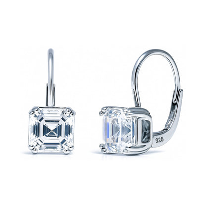 Solitaire 4ct Asscher CZ Leverback Earrings in Sterling Silver