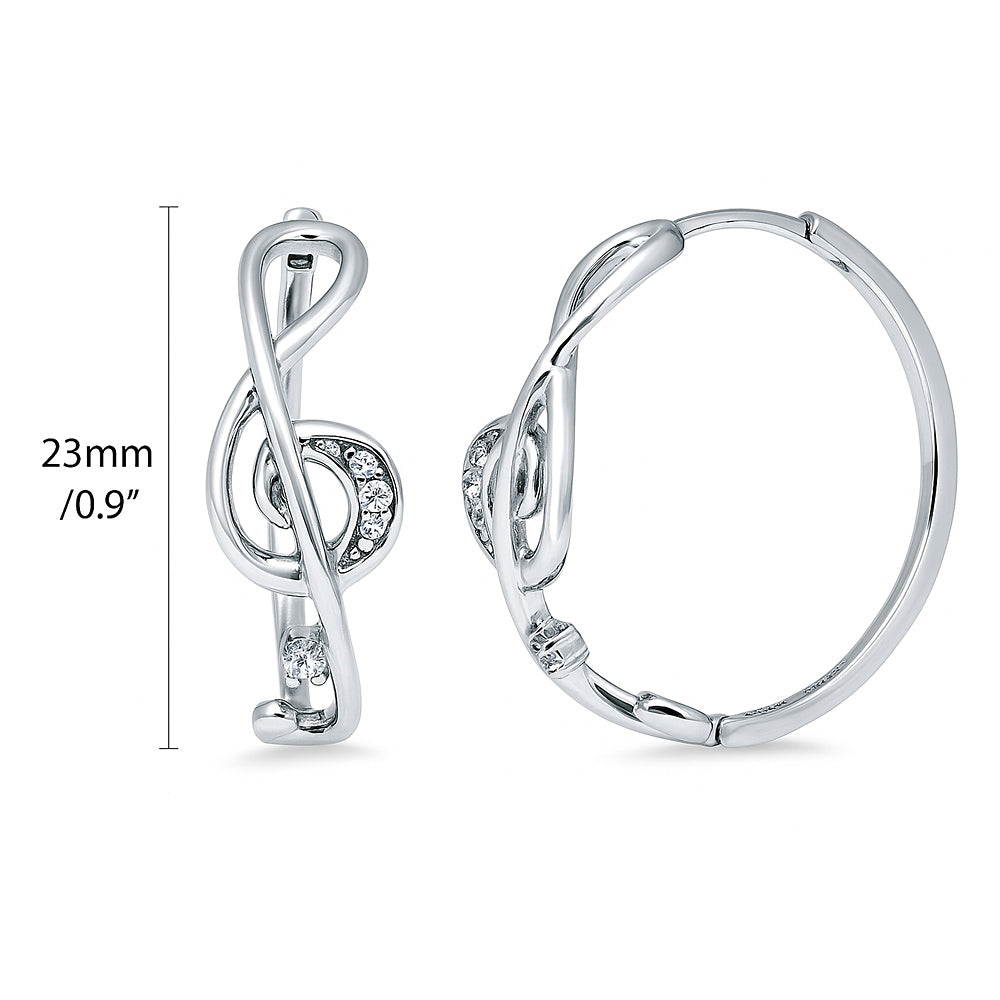Treble Clef Music Note CZ Hoop Earrings in Sterling Silver 0.9 inch, 3 of 6
