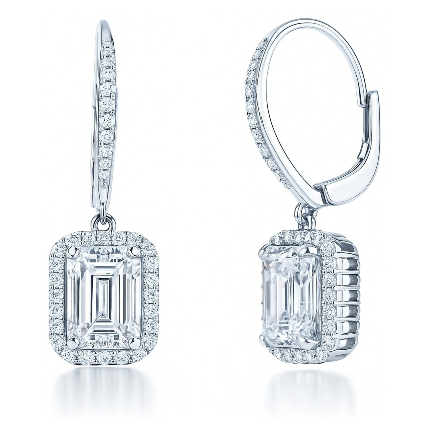Halo Emerald Cut CZ Set in Sterling Silver