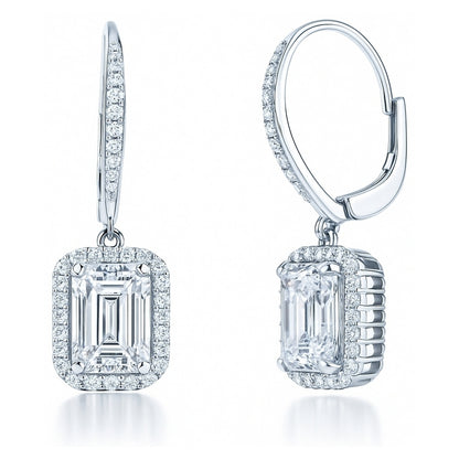 Halo Emerald Cut CZ Set in Sterling Silver