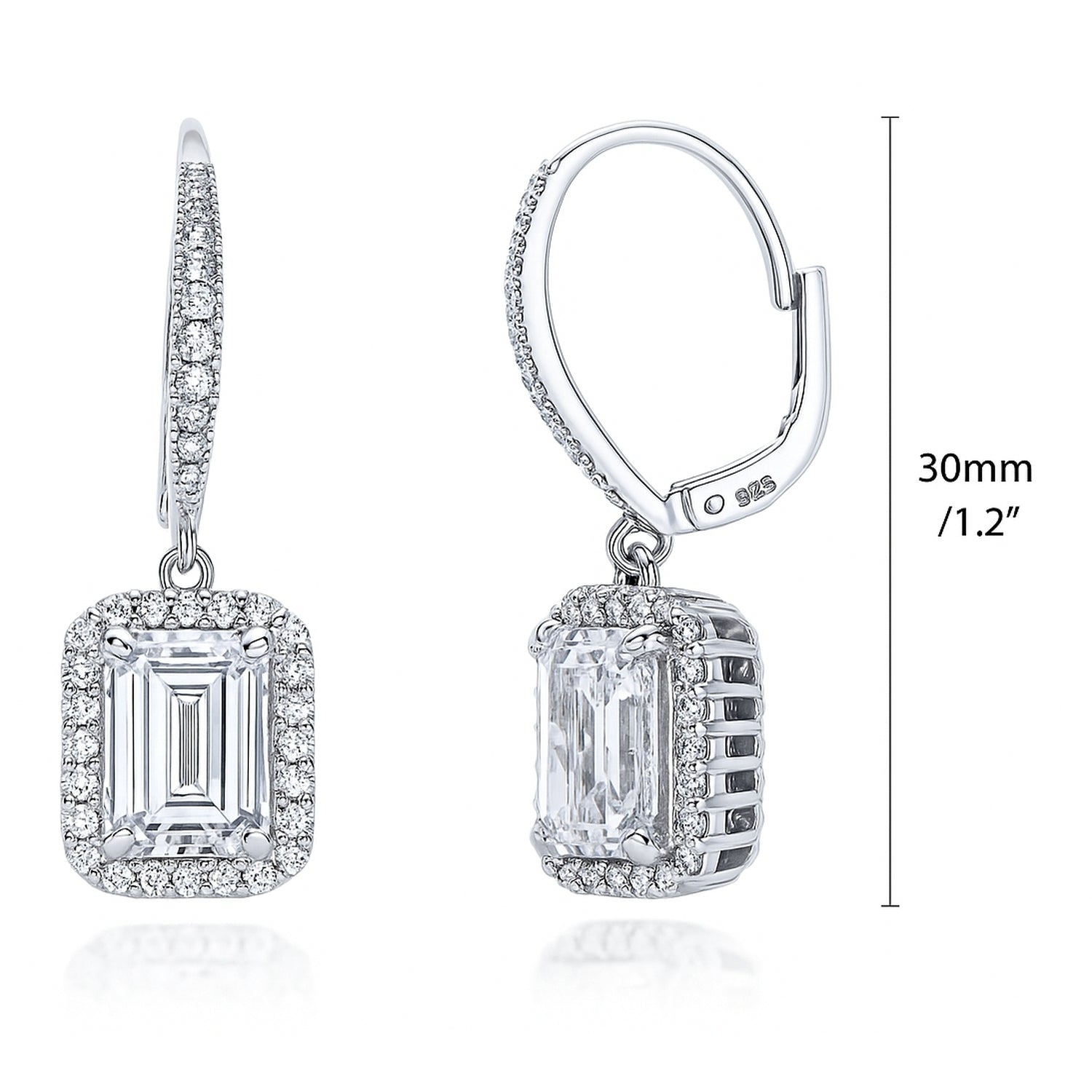 Halo Emerald Cut CZ Set in Sterling Silver