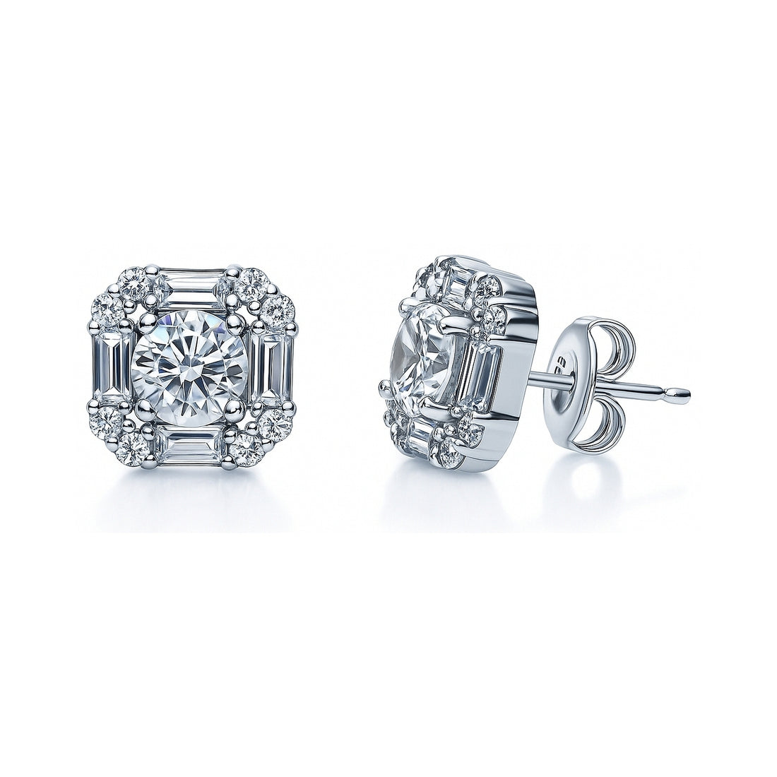 Halo Art Deco CZ Stud Earrings in Sterling Silver