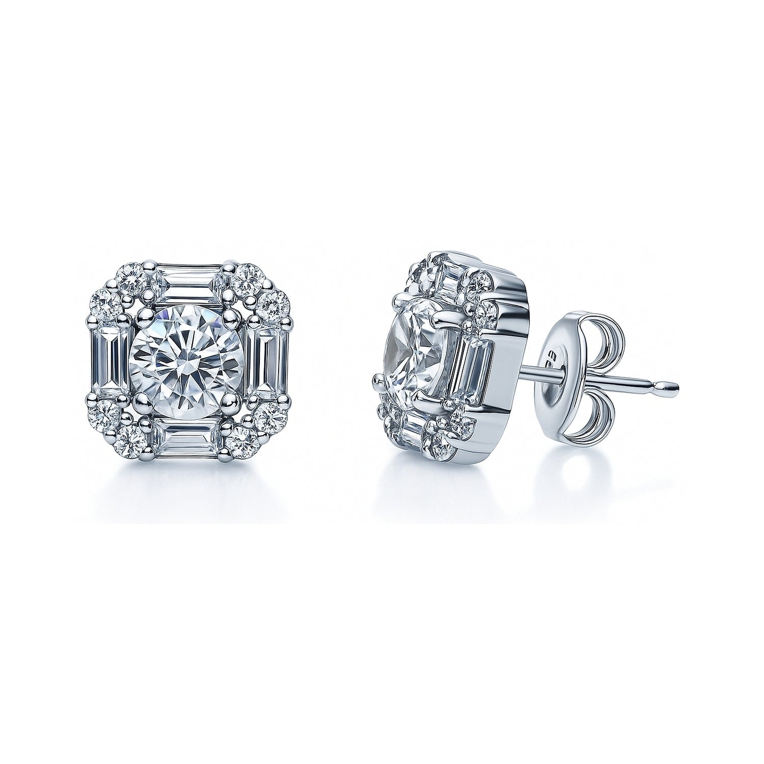 Halo Art Deco CZ Stud Earrings in Sterling Silver, 1 of 6
