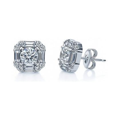 Halo Art Deco CZ Stud Earrings in Sterling Silver