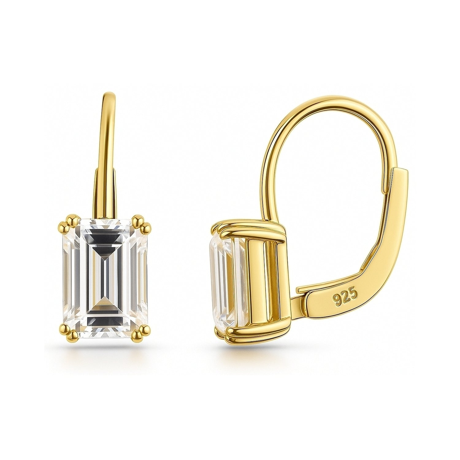 Solitaire CZ Earrings in Gold Flashed Sterling Silver, 2 Pairs, 5 of 12