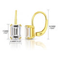Solitaire Emerald Cut CZ Leverback Earrings in Sterling Silver, Yellow Gold Flashed