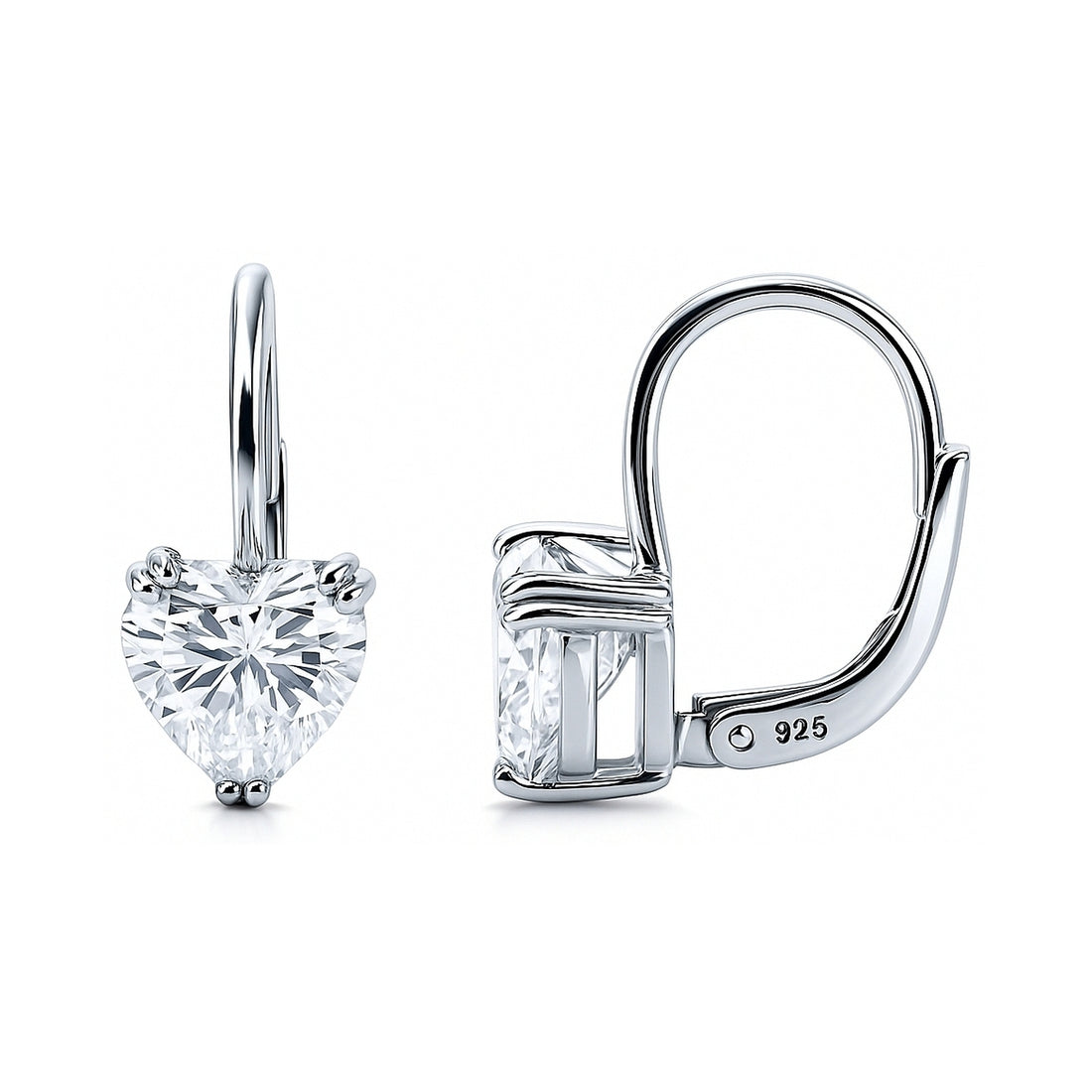 Solitaire Heart Heart CZ Leverback Earrings in Sterling Silver