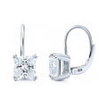 Solitaire 4ct Princess CZ Leverback Earrings in Sterling Silver, Rhodium Plated