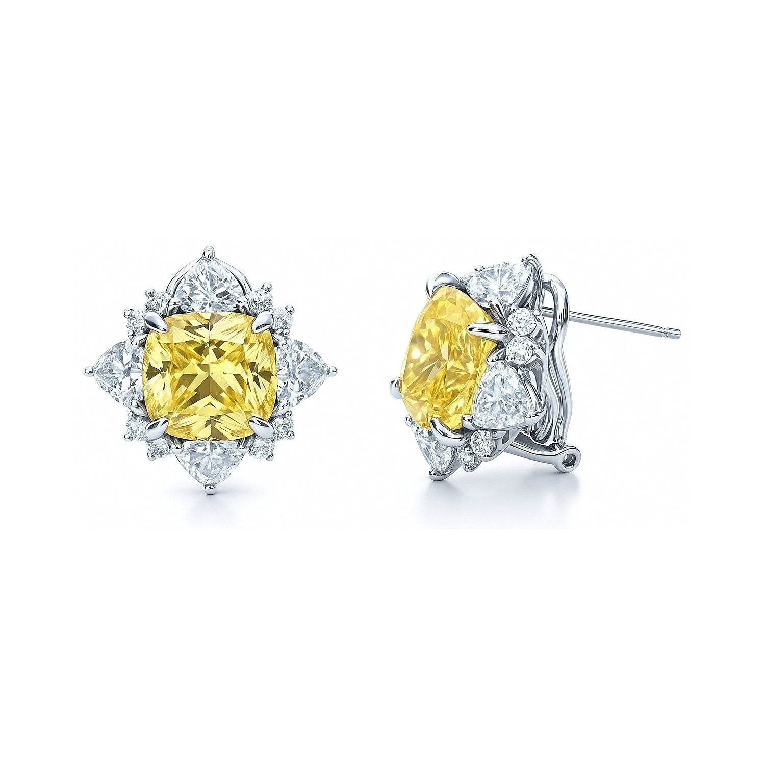 Halo Flower Canary Yellow Cushion CZ Set in Sterling Silver, 4 of 13