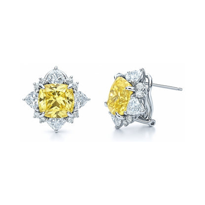 Halo Flower Canary Yellow Cushion CZ Set in Sterling Silver