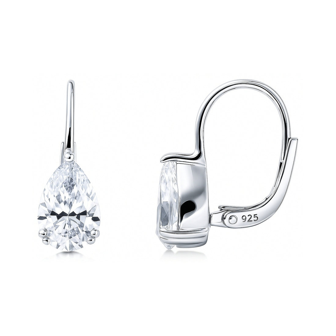 Solitaire 1.6-2.6ct Pear CZ Leverback Earrings in Sterling Silver
