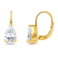 Solitaire 1.6-2.6ct Pear CZ Leverback Earrings in Sterling Silver, Clear, Gold Flashed