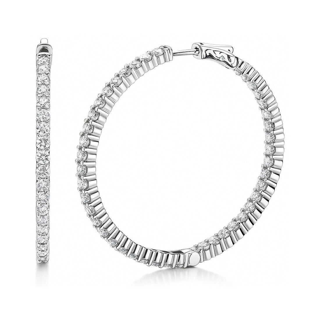 CZ Inside-Out Hoop Earrings in Sterling Silver 1.8"