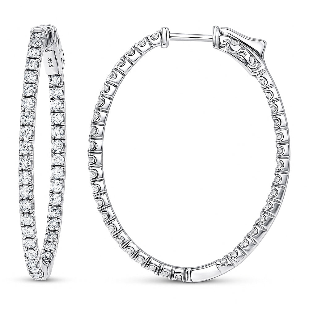 Oval CZ Inside-Out Hoop Earrings in Sterling Silver 1.4"