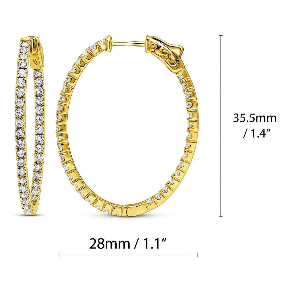 Oval CZ Inside-Out Hoop Earrings in Sterling Silver 1.4 inch, Yellow Gold Flashed