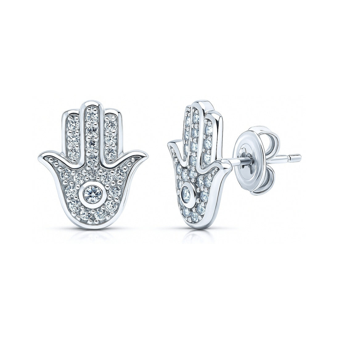 Hamsa Hand CZ Stud Earrings in Sterling Silver