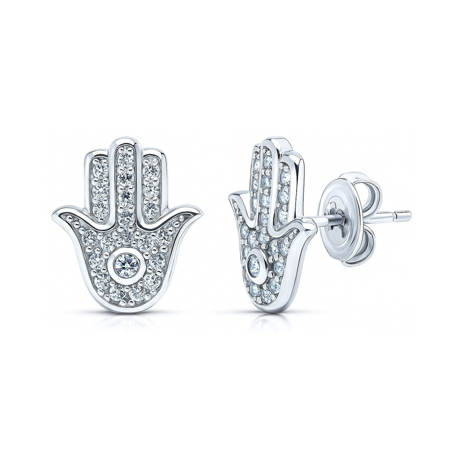 Hamsa Hand CZ Stud Earrings in Sterling Silver