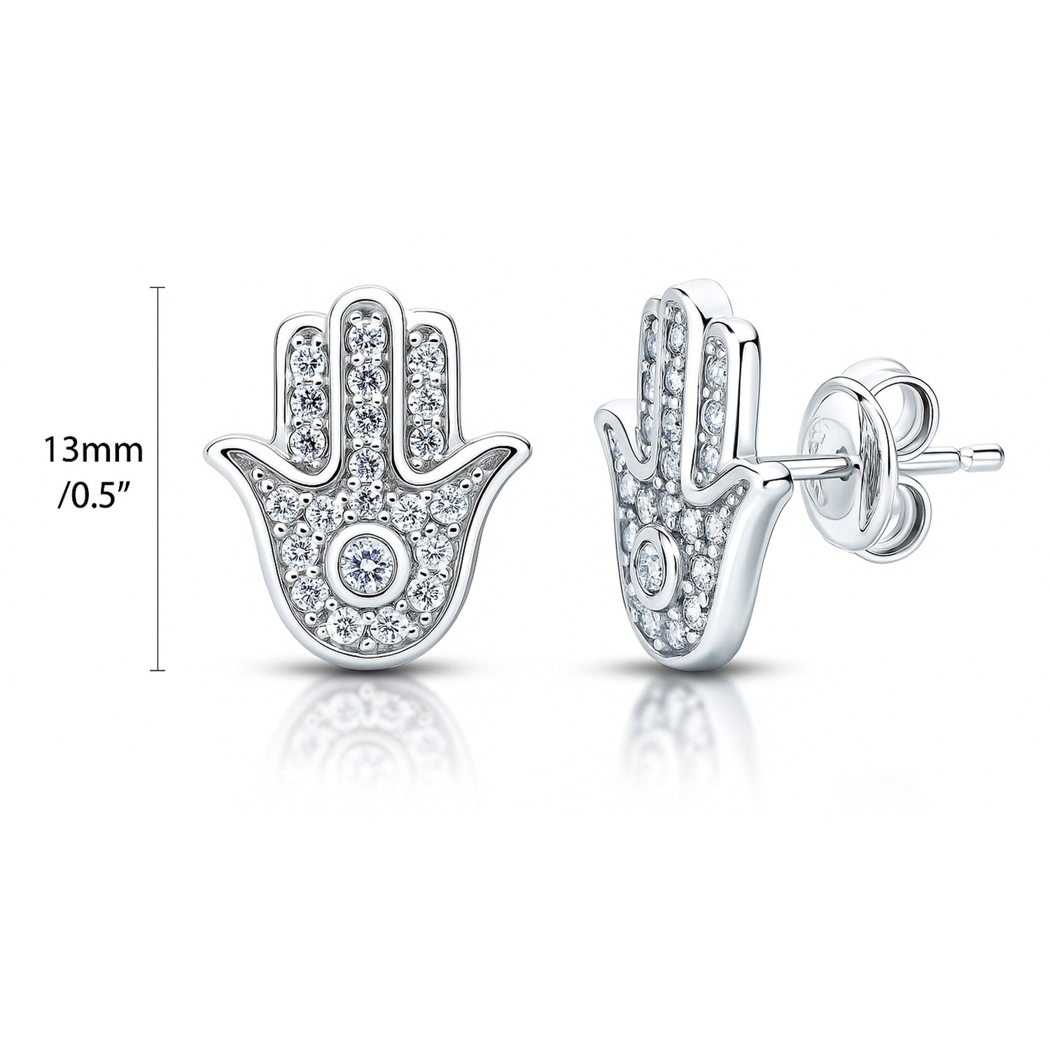 Hamsa Hand CZ Stud Earrings in Sterling Silver, 4 of 8