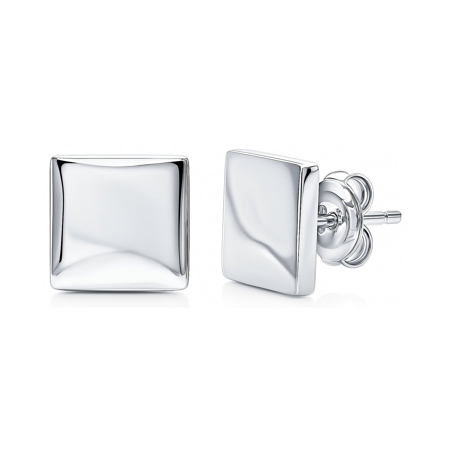 Square Stud Earrings in Sterling Silver, Rhodium Plated
