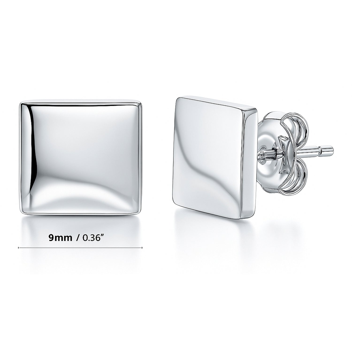 Square Stud Earrings in Sterling Silver, Rhodium Plated