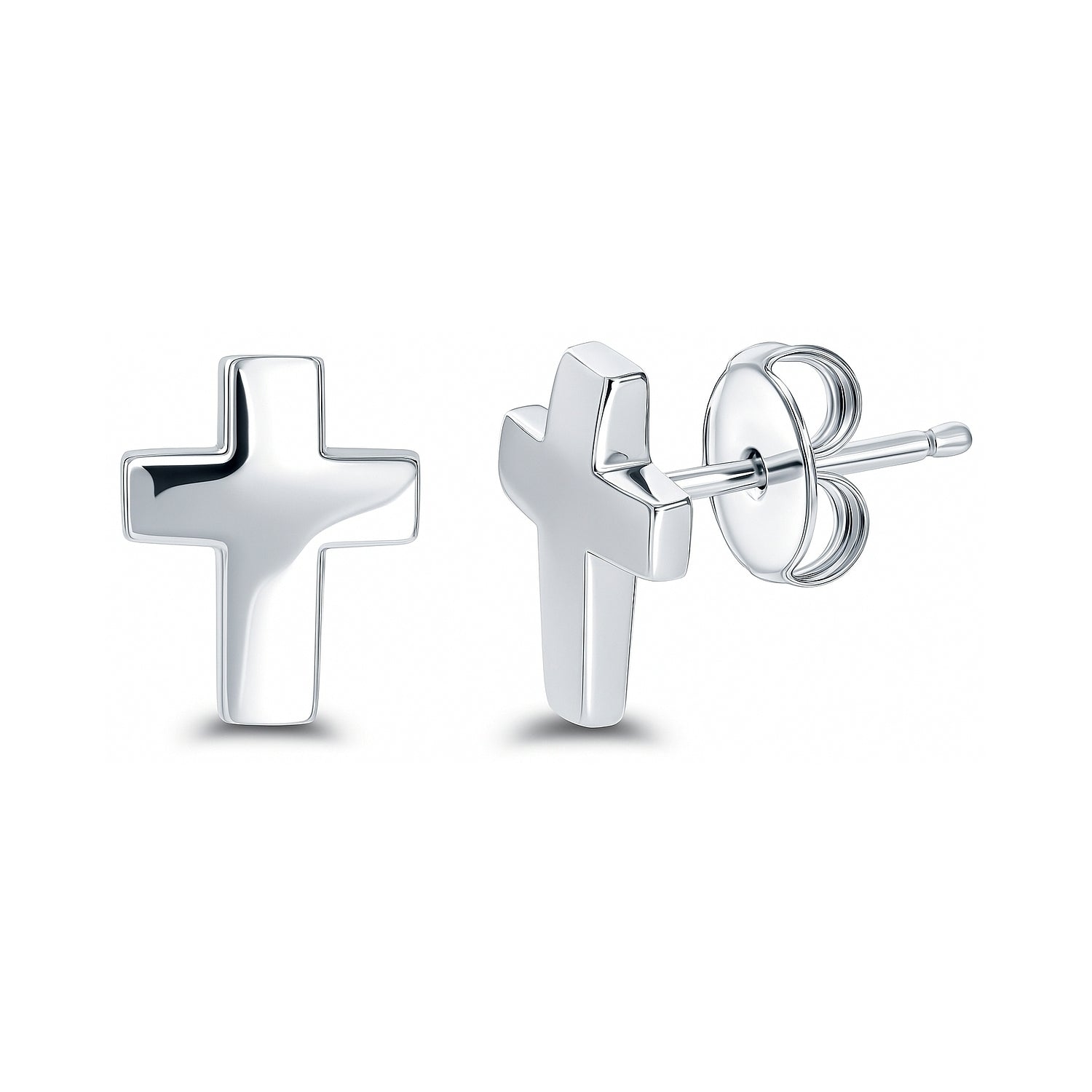 Cross Stud Earrings in Sterling Silver, Rhodium Plated