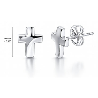 Cross Square Stud Earrings in Sterling Silver, 2 Pairs