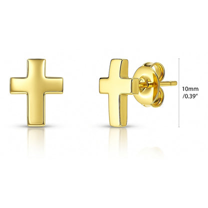 Cross Stud Earrings in Gold Flashed Sterling Silver, 2 Pairs