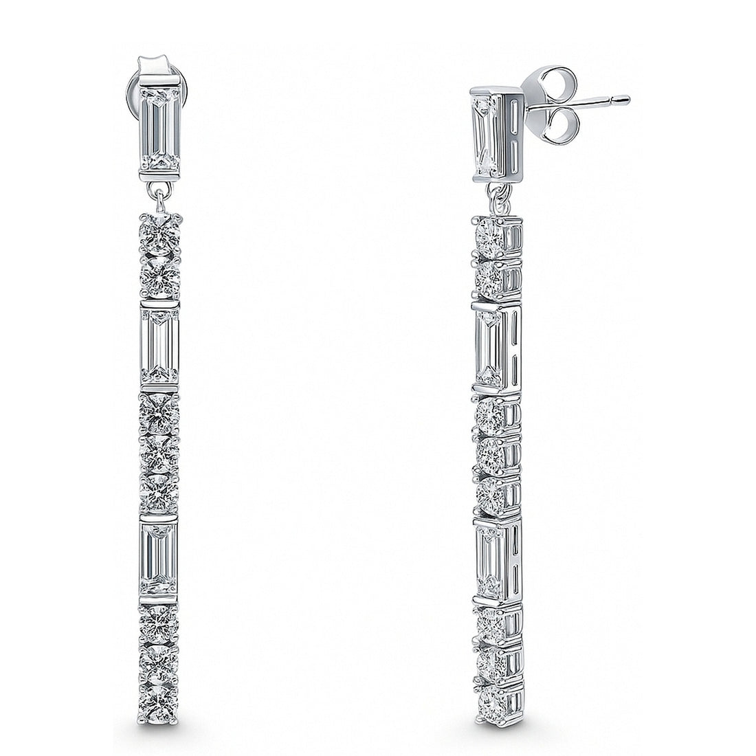 Bar Art Deco CZ Earrings in Sterling Silver