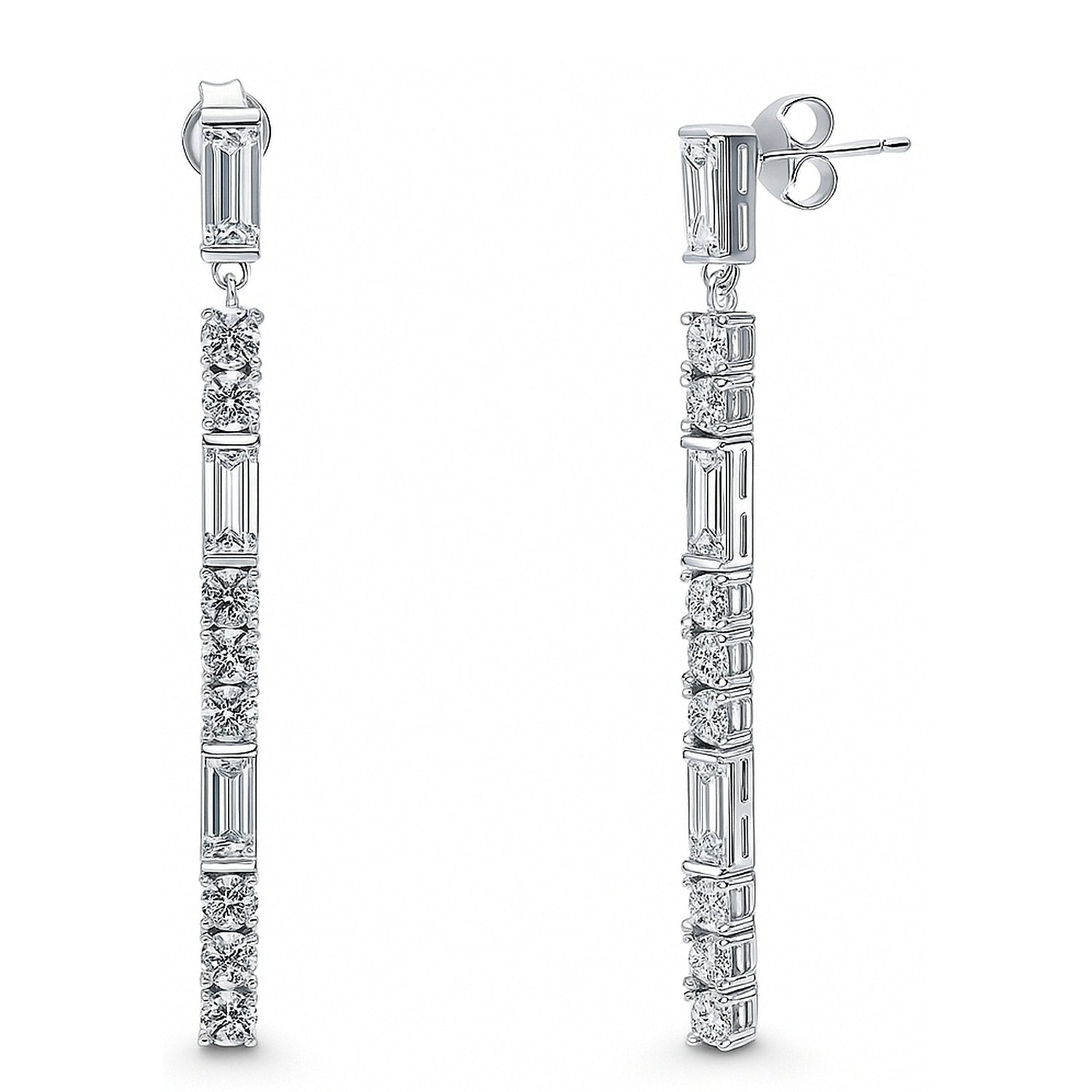 Bar Art Deco CZ Earrings in Sterling Silver