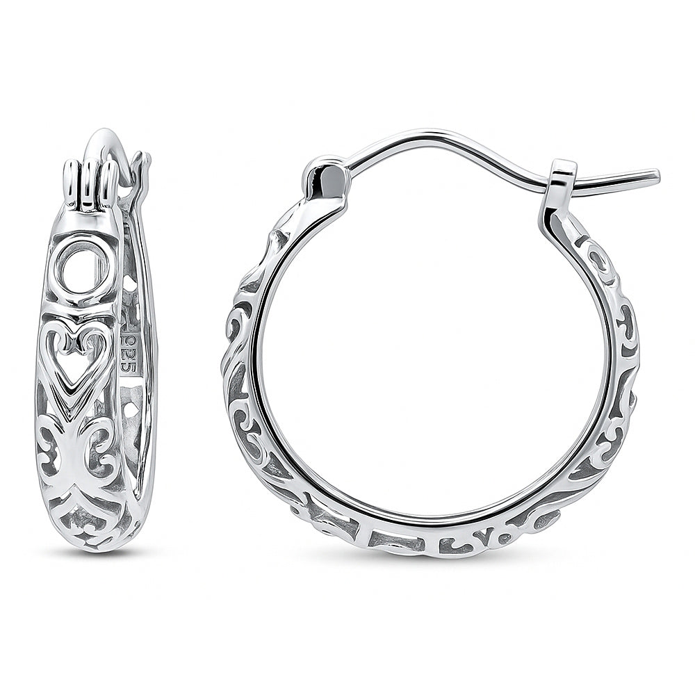 Filigree Hoop Earrings in Gold Flashed Sterling Silver, 2 Pairs