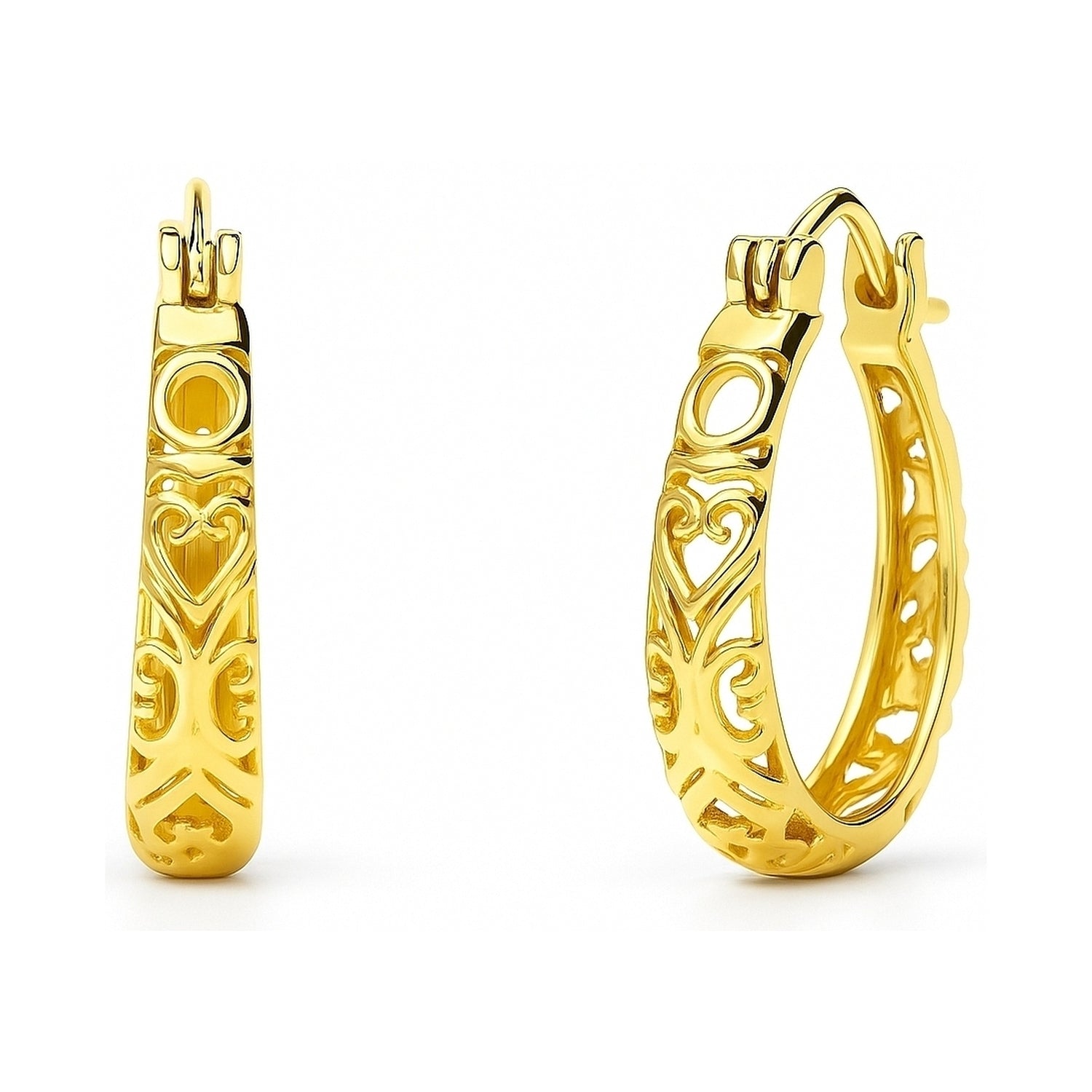 Filigree Hoop Earrings in Gold Flashed Sterling Silver, 2 Pairs
