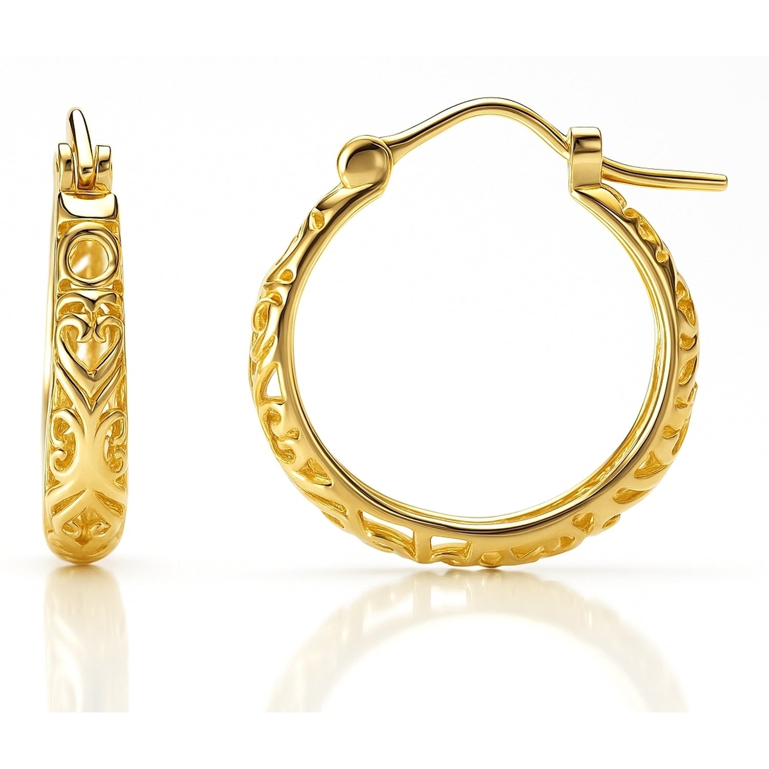 Filigree Hoop Earrings in Gold Flashed Sterling Silver, 2 Pairs