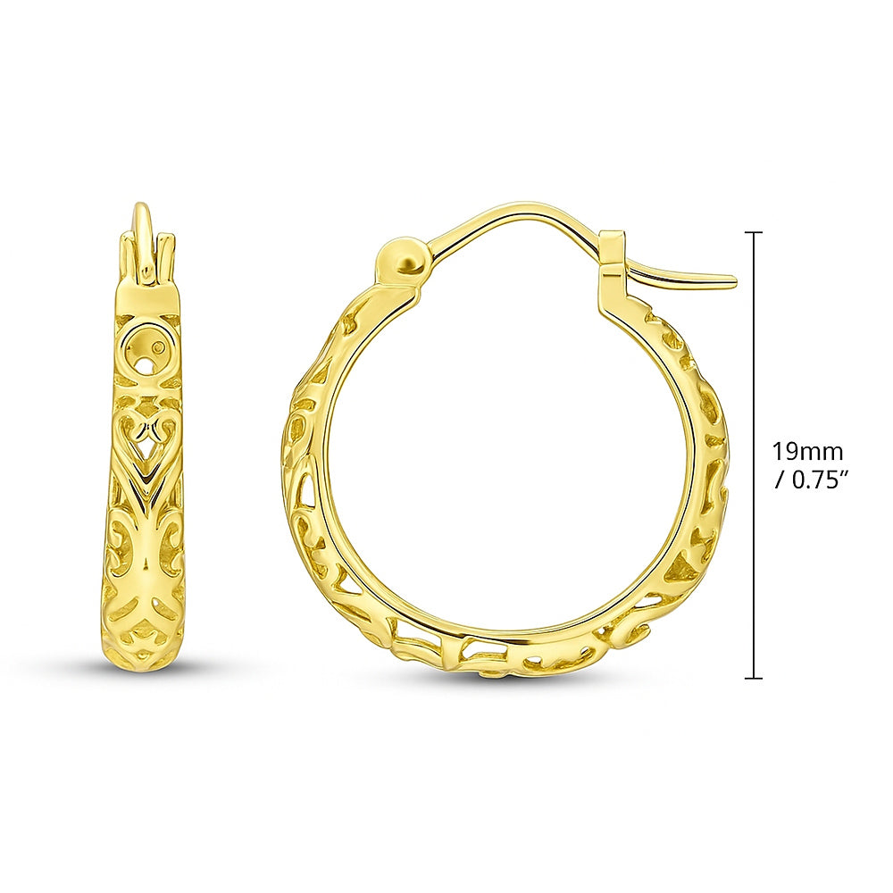 Filigree Hoop Earrings in Gold Flashed Sterling Silver, 2 Pairs