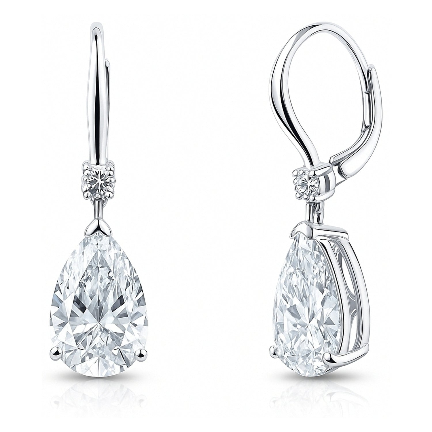 Solitaire 11.4ct Pear CZ Leverback Earrings in Sterling Silver, 1 of 5