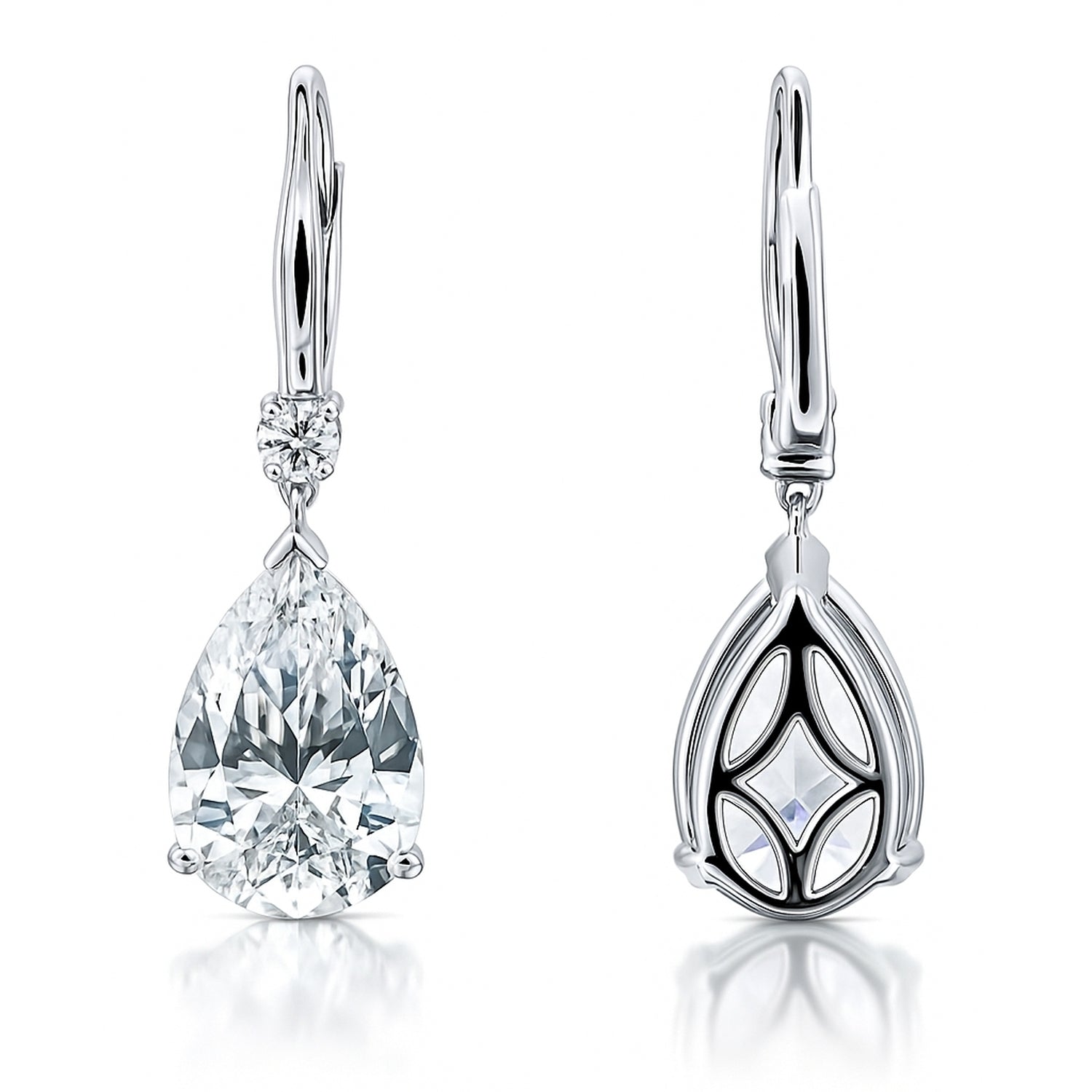 Solitaire 11.4ct Pear CZ Leverback Earrings in Sterling Silver, 4 of 5
