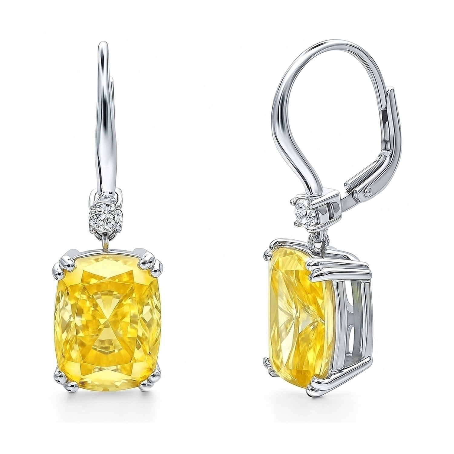 Solitaire Canary Yellow CZ Leverback Earrings in Sterling Silver, 1 of 7