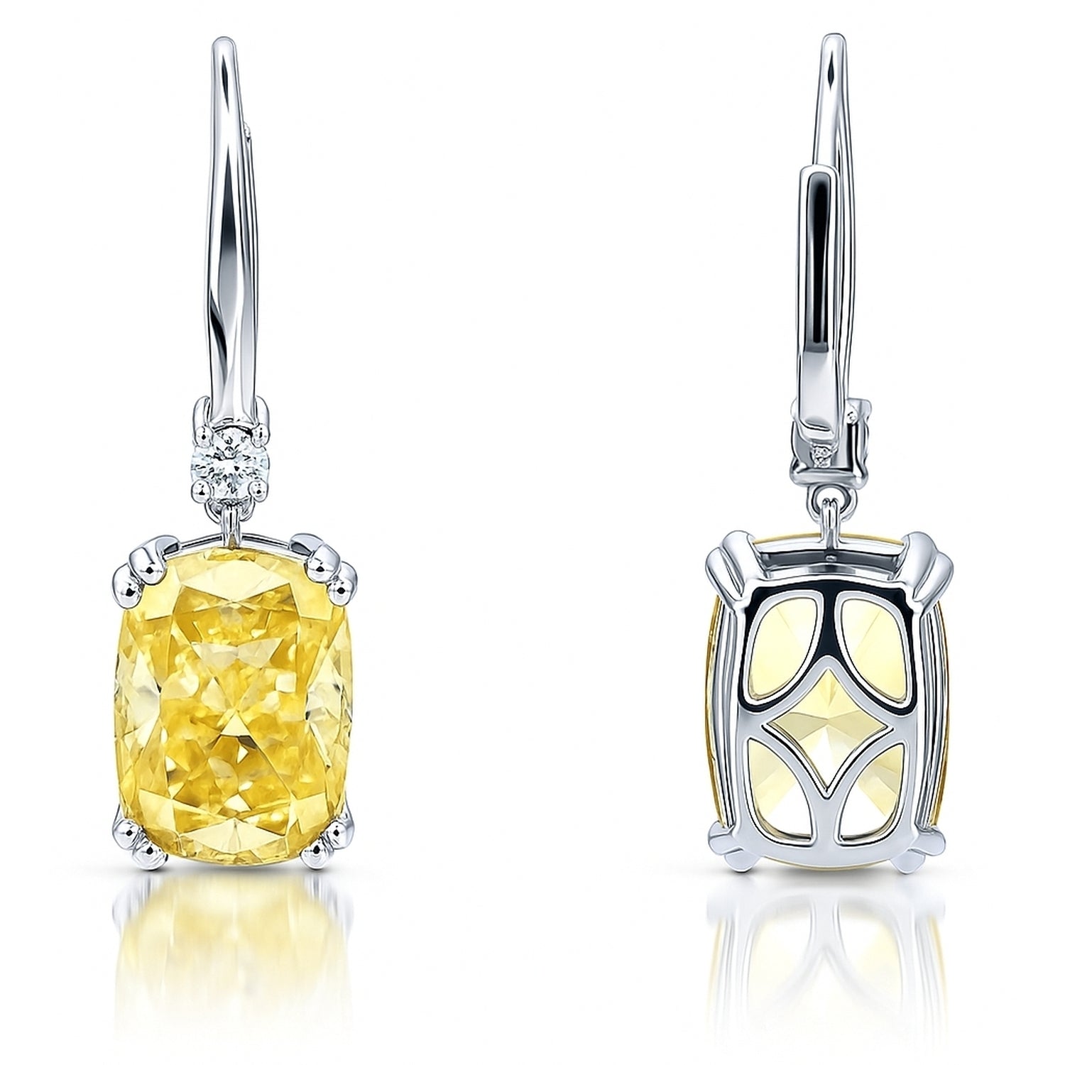 Solitaire Canary Yellow CZ Leverback Earrings in Sterling Silver, 4 of 7